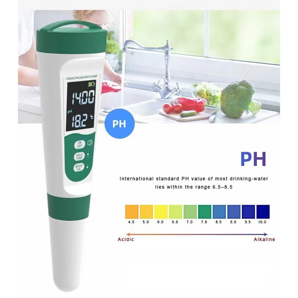 5-in-1 pH TDS EC Salinity Temperature Water Tester with Voice Output