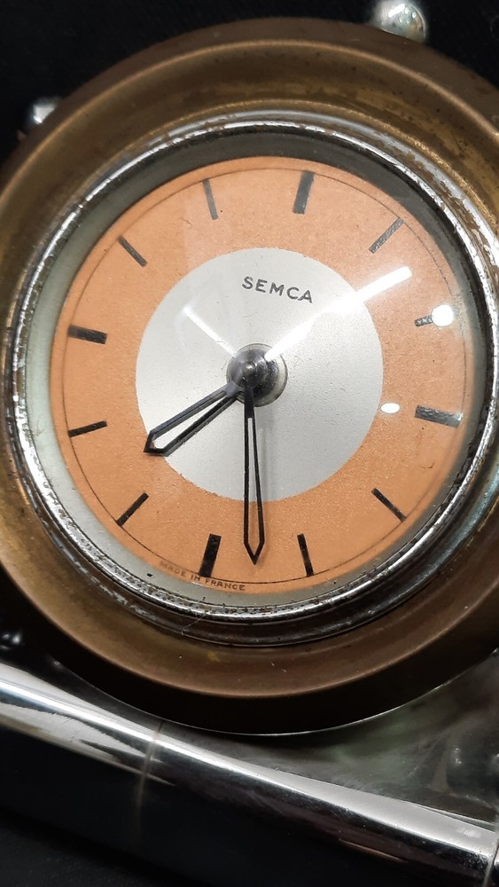 VINTAGE / RETRO CHROME SEMCA DESK CLOCK UNUSUAL SHIPS WHEEL ?