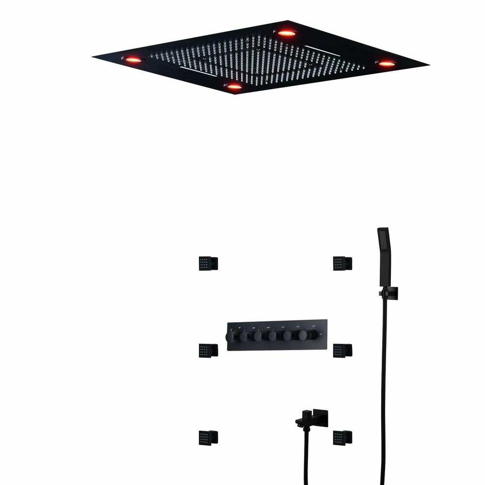 23"x31" Ceiling 6 Function Led Rain Shower System Stainless Steel Matt Black