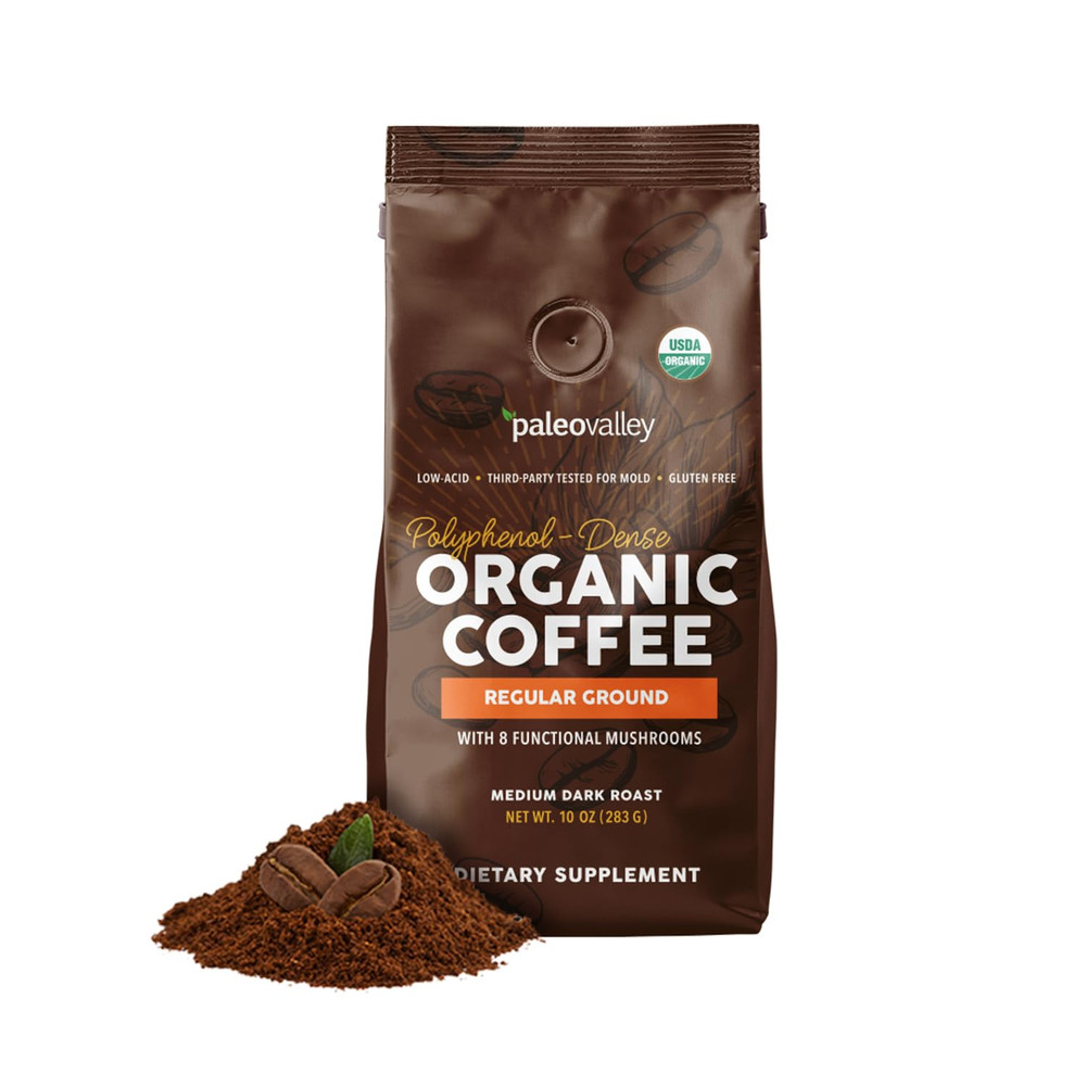 Organic Ground Coffee, 10oz - Regular, Low Acid, Single-Origin, Polyphenol-Rich,