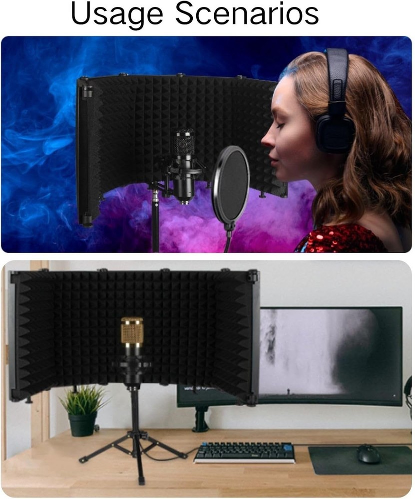 Microphone Stand with Isolation Shield and Pop Filter for Recording