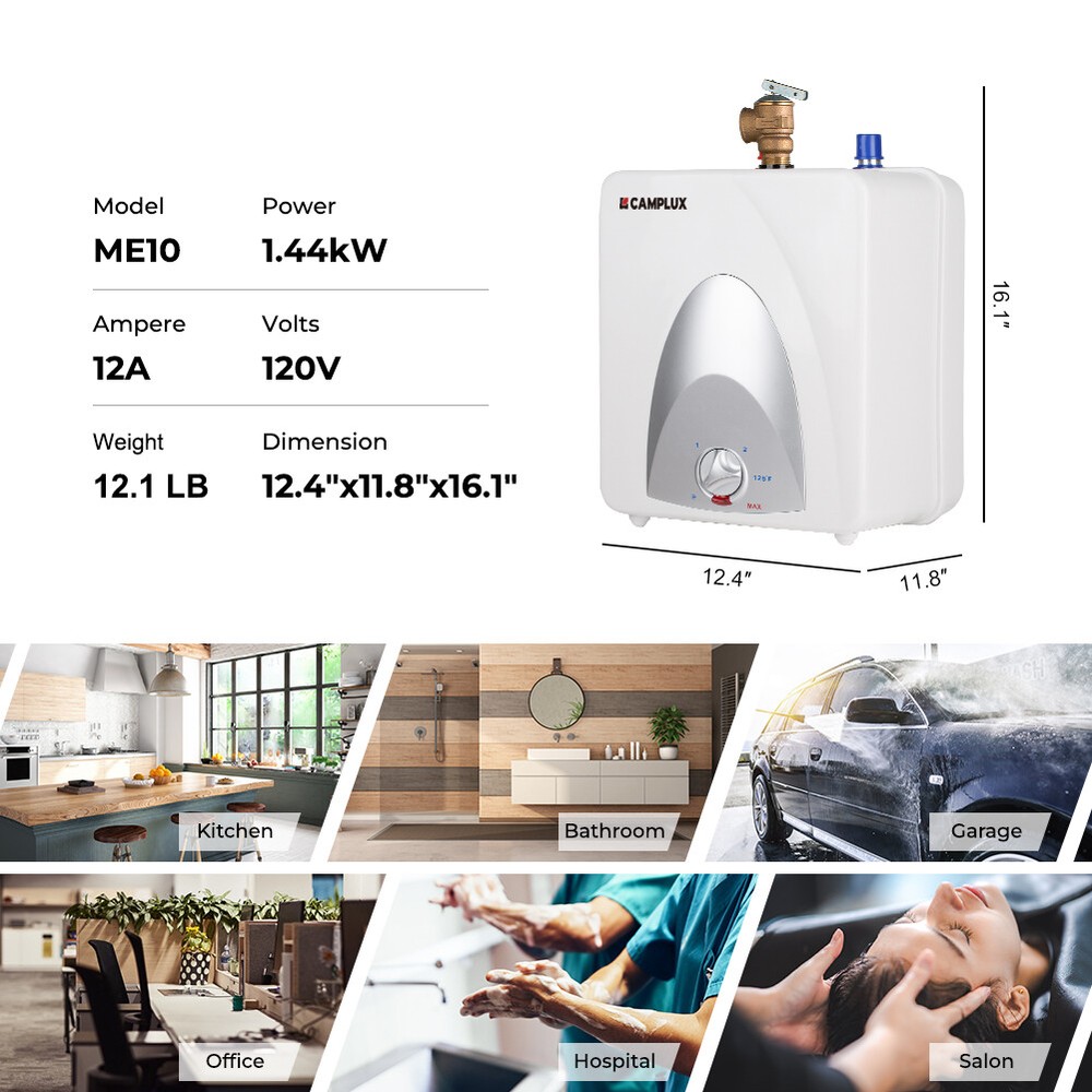 Camplux 4/6 Gallon Electric Mini-Tank Water Heater Compact Kitchen Under Sink RV