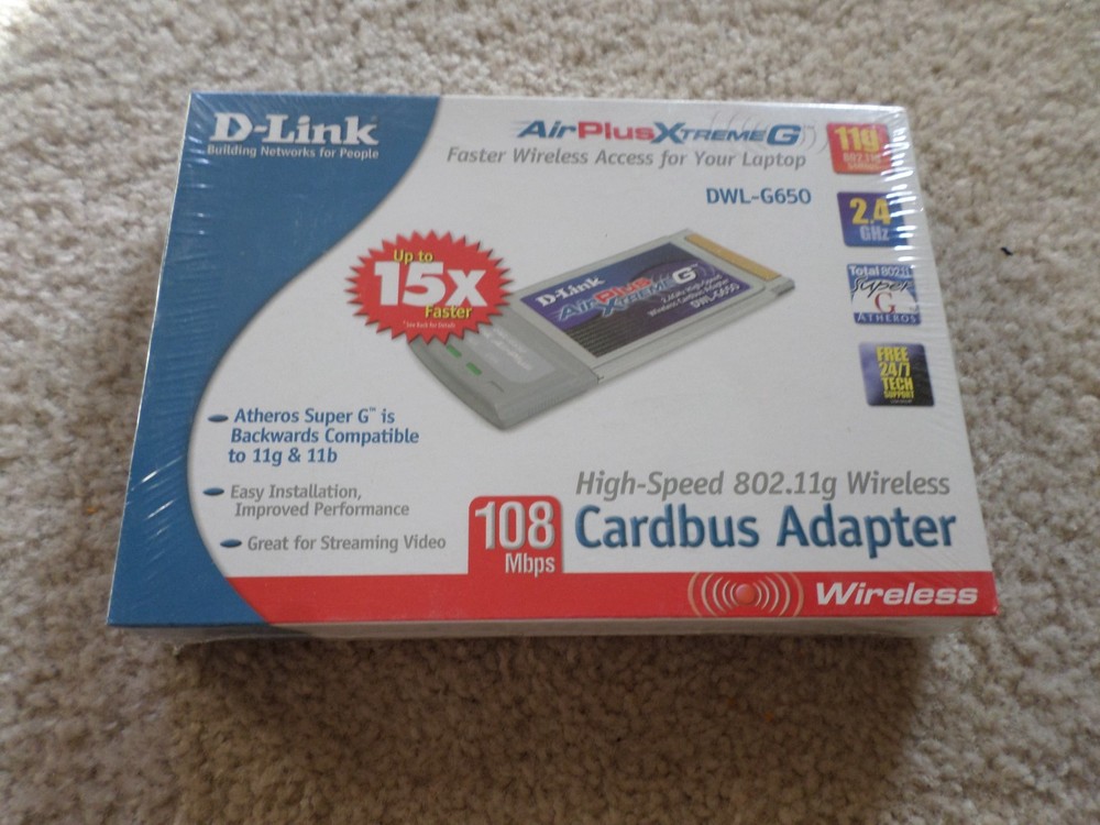 D-Link DWL-G650 Wireless Cardbus Adapter, 802.11g, 108Mbps