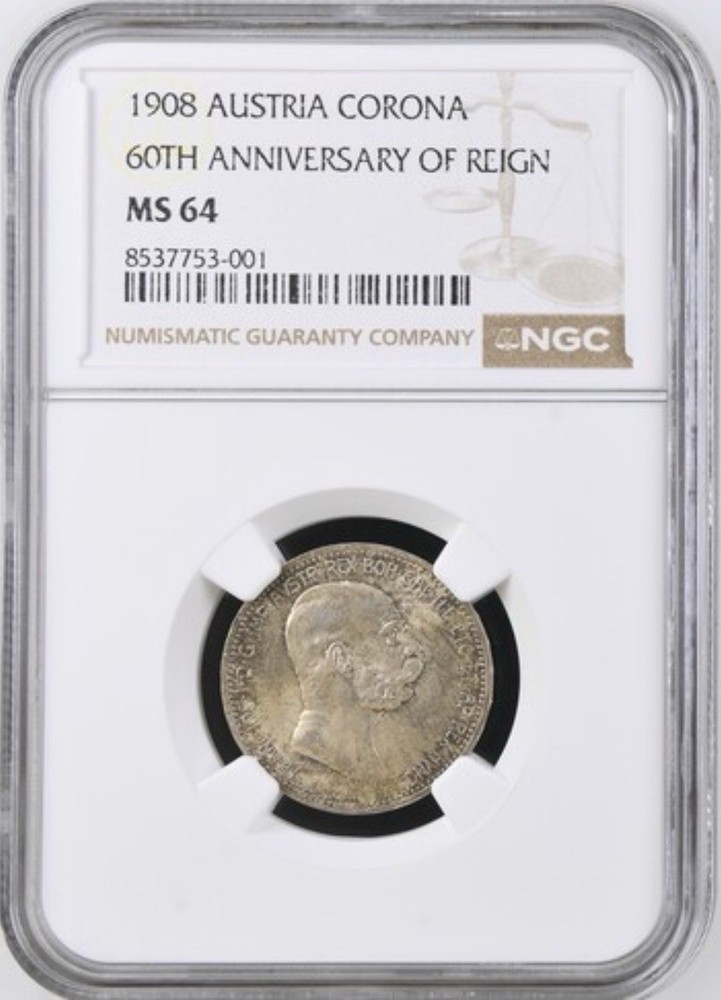 Austria, 1908 AR Corona, NGC MS64