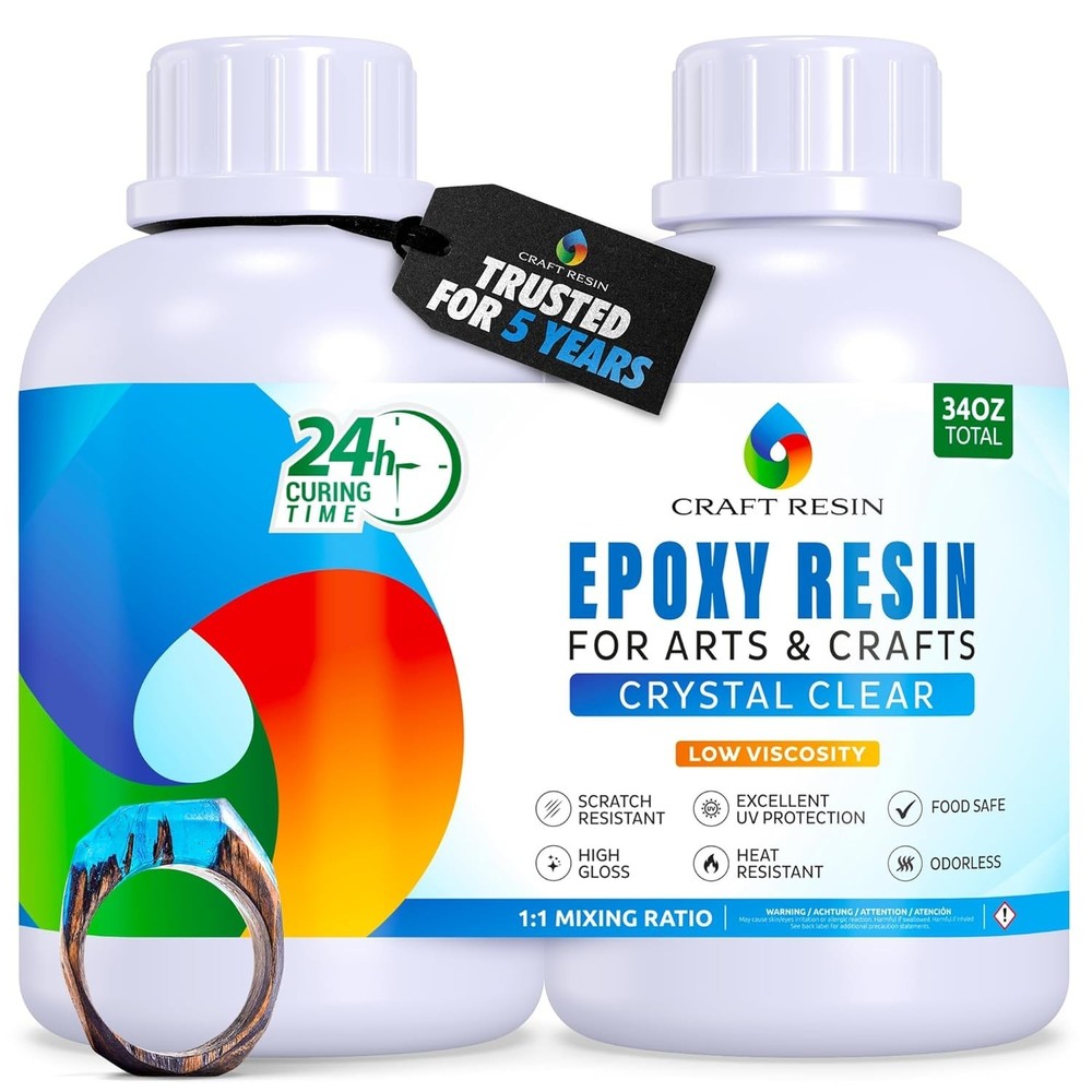 34 Oz Crystal Clear Epoxy Resin - Fast Curing for Creative Projects