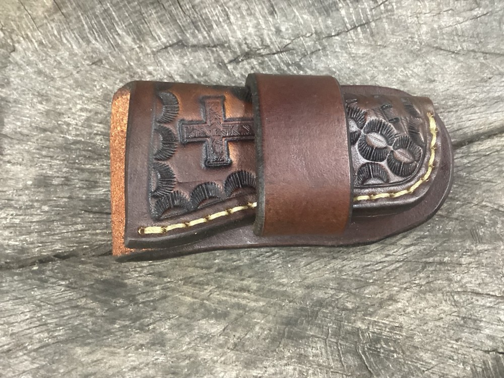 Leather Folding Knife Belt Loop Sheath Trapper Size (Sheath Only)