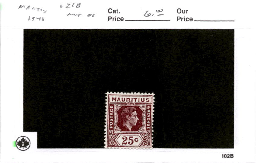 Mauritius, Postage Stamp, #218 Mint Hinged, 1943 King George VI