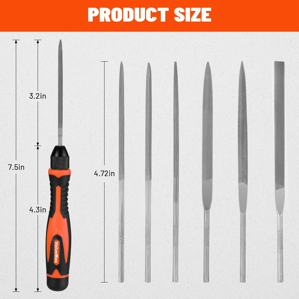 7PIECE Interchangeable Needle File Set Flat Flat Warding Round Half-Round Square