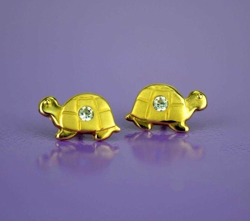 14k Yellow Gold CZ Turtle Stud Earrings