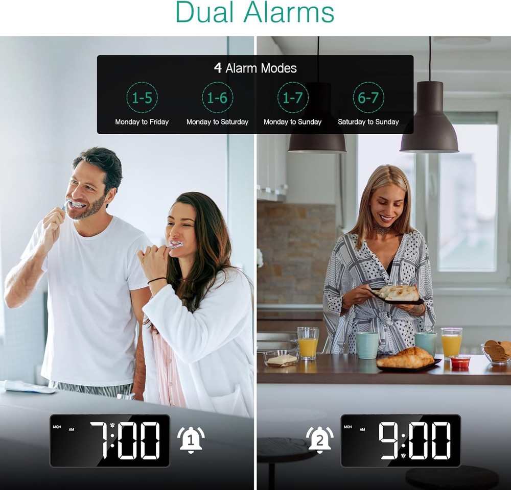 ORIA digital alarm clock LED display rechargeable desk clock