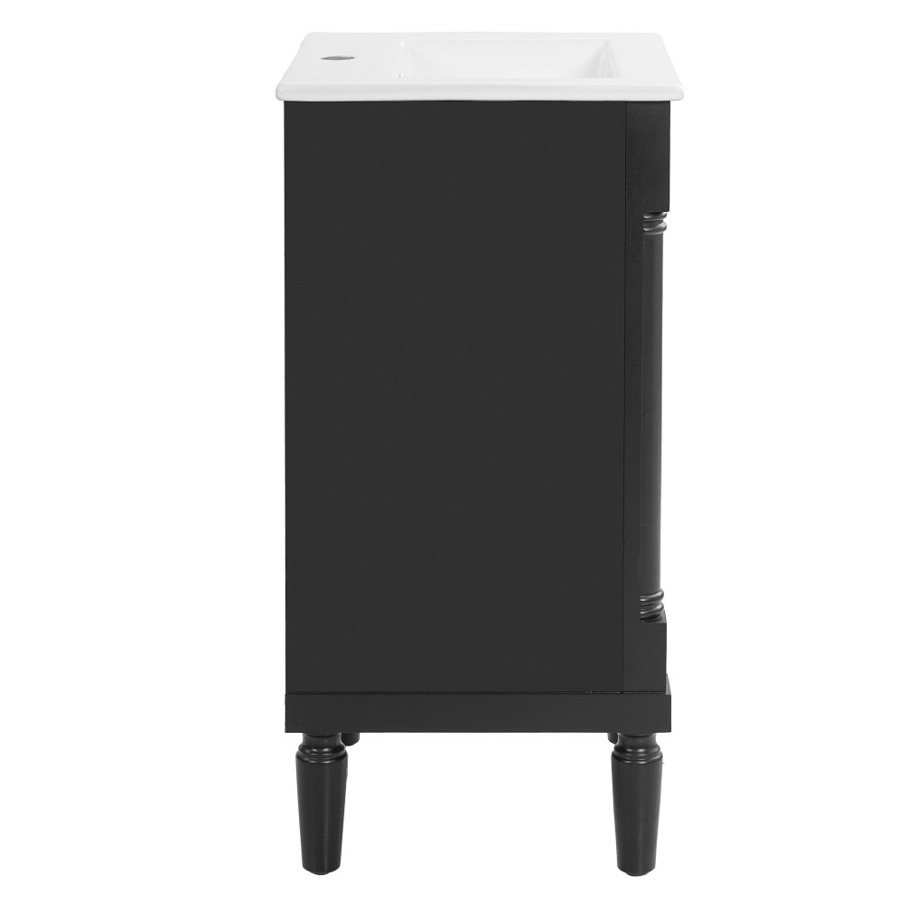 French Bathroom Vanity with Ceramic Sink & Soft-Closing Doors, Black