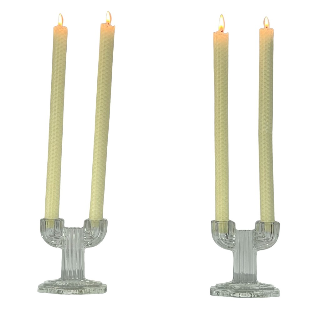 Retro Glass Candlestick Holders Pair