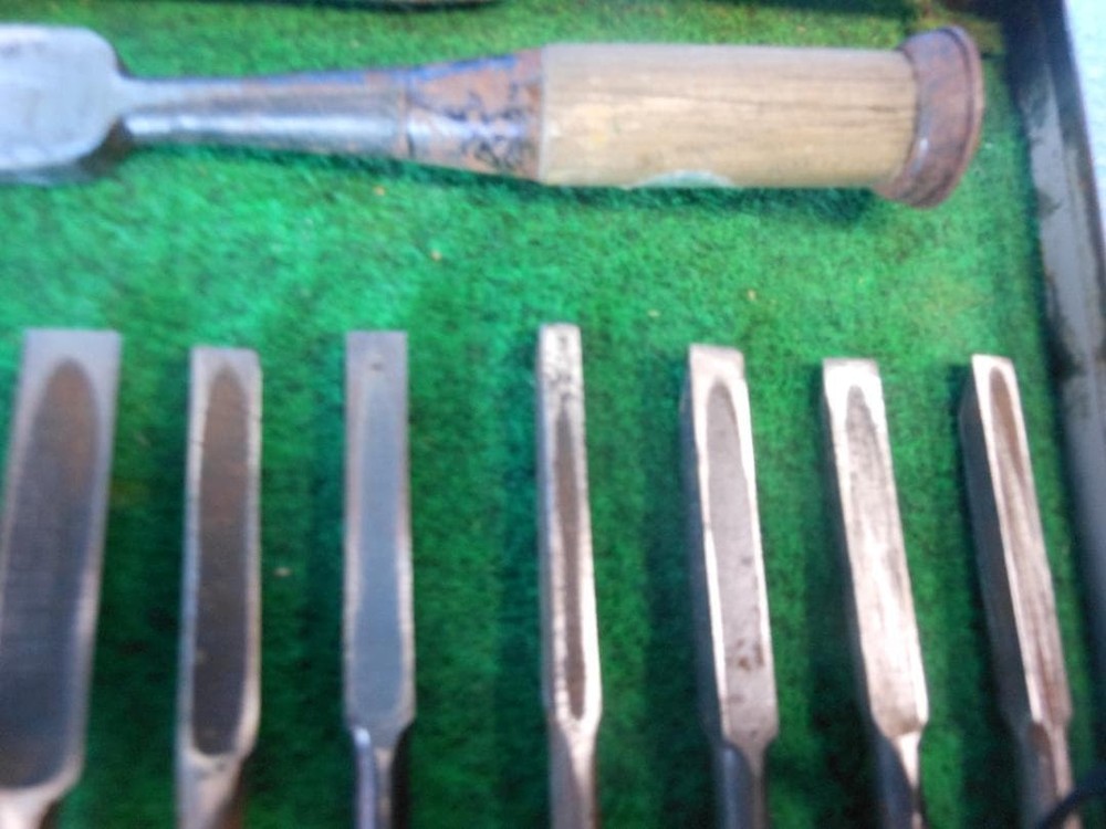 Vintage Japanese Chisel Set Tool 15 Pieces Carpentry