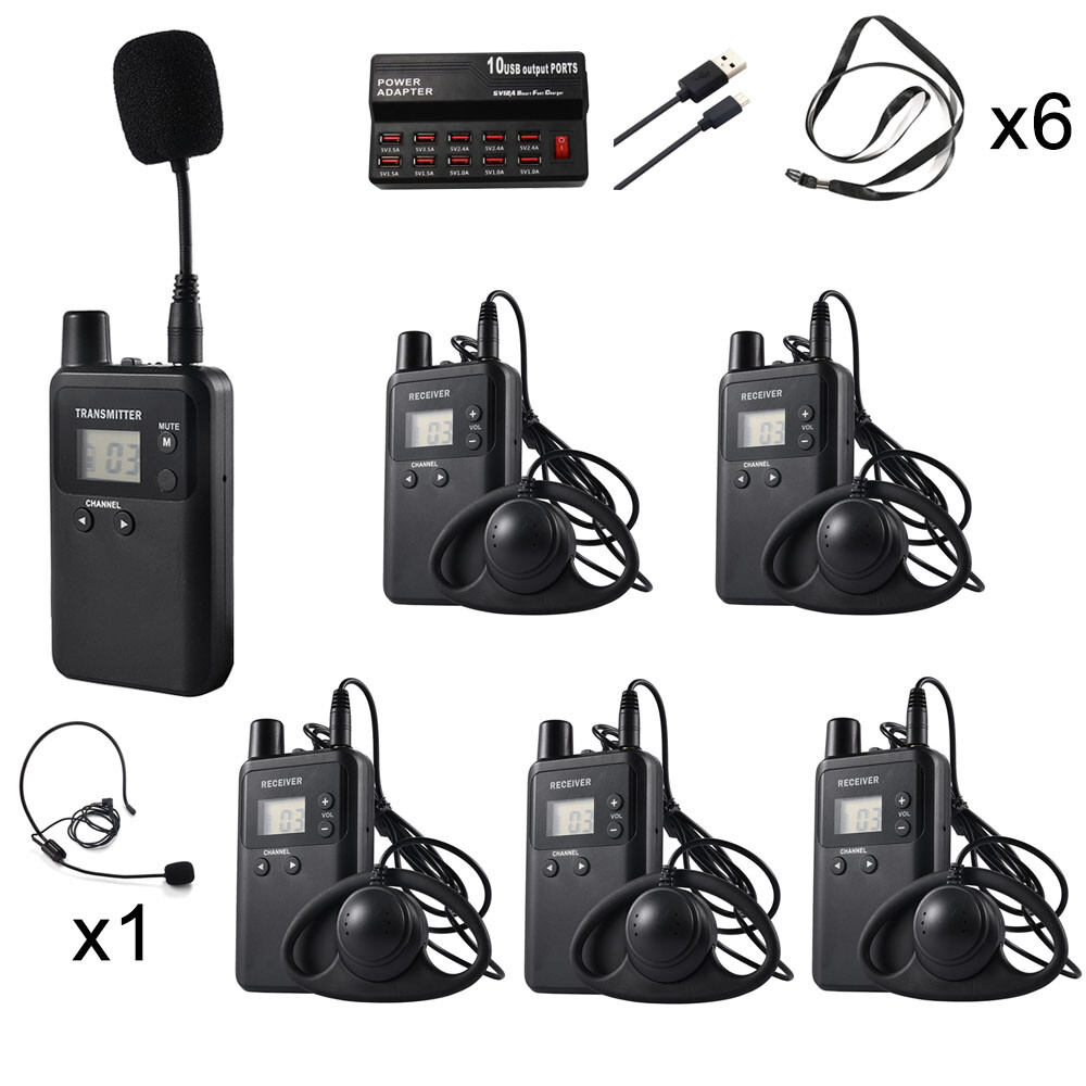Wireless Guide System1 Transmitter with 2 Microphones 5 Receivers 1 Charger