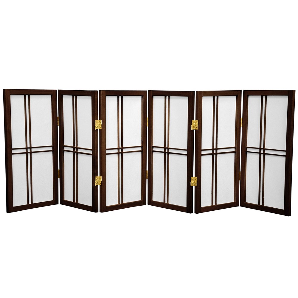 2 ft. Short Desktop Double Cross Shoji Screen - Walnut - 6 Panels 6 Panel