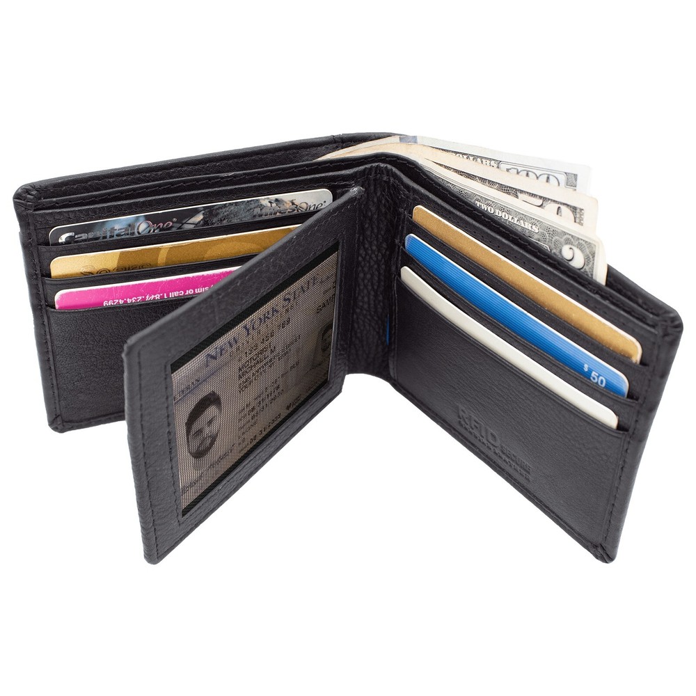 Men's Genuine Leather Bifold Wallet RFID Blocking Wallet, Black