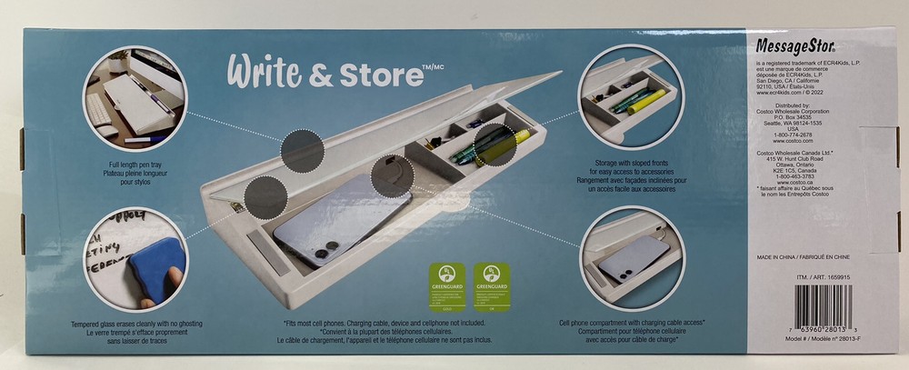 MessageStor Write & Store Glass Desktop Whiteboard And Organizer