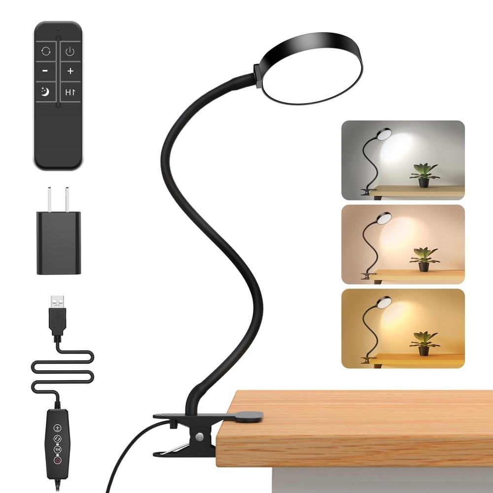 Reading Light with Remote, LED Desk Lamp Clip on [1H Timer & Nightlight] RA 9...