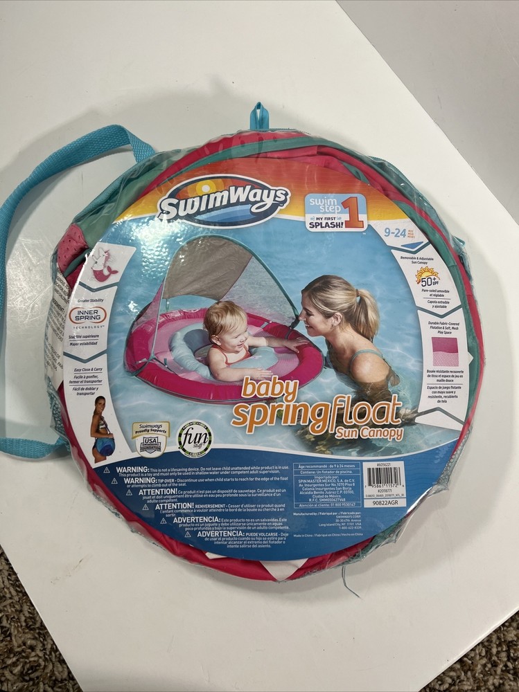 SwimWays Baby Spring Float Sun Canopy, Inflatable Pool Float for Babies - Pink