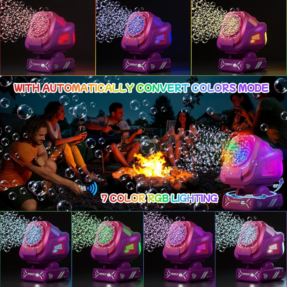 Upgraded Bubble Machine with Remote Control, Automatic Rotation & RGB Lights,...