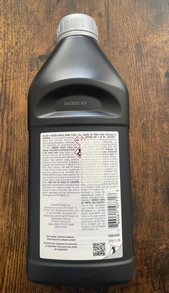 BG Dot 4 Brake Fluid New