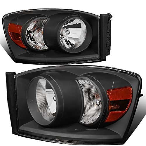 Headlight Assembly Compatible with 2006-2008 Ram Black/Clear/Amber OE Style