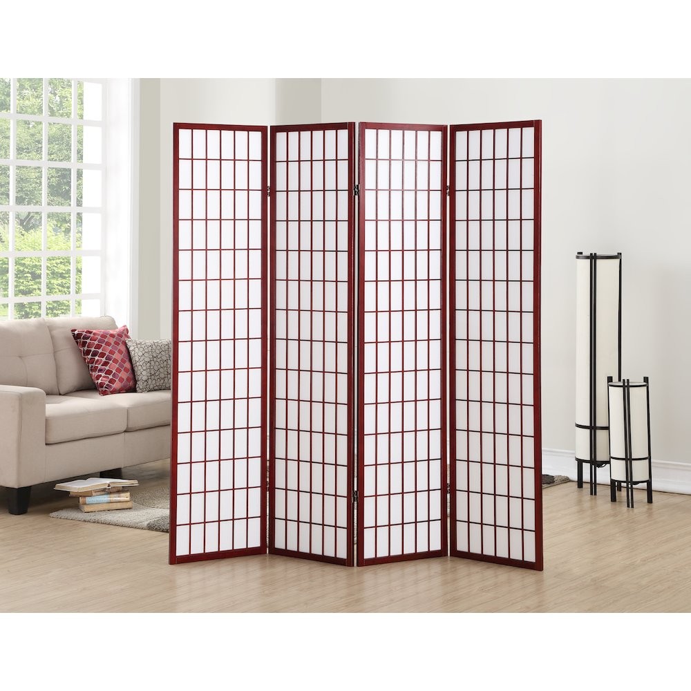 Japp 4 Panel Oriental Shoji Screen / Room Divider, Cherry