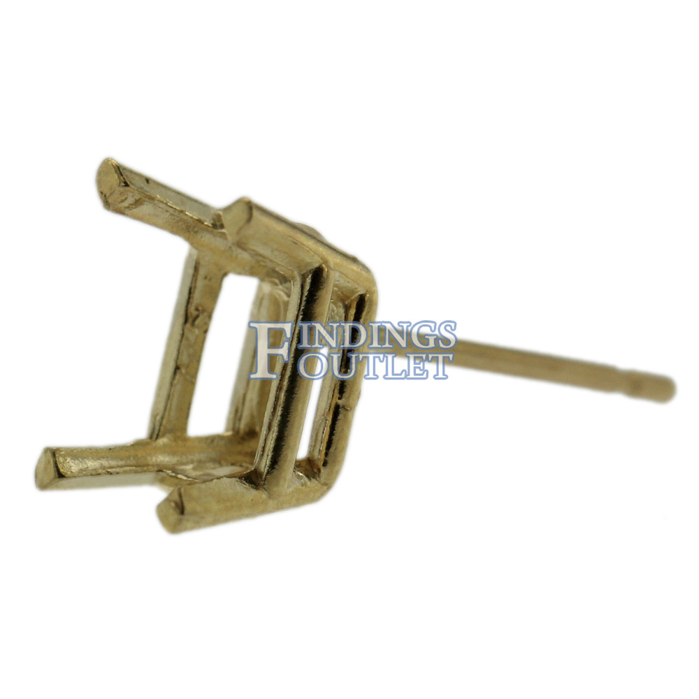 14k Yellow Gold Emerald Cut Stud Earring Mounting Setting Push Back Post 4 Prong