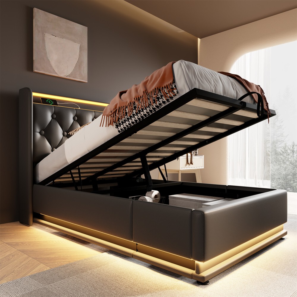 Twin/Full/Queen/King Size Upholstered Platform Bed w/ Hydraulic Storage System