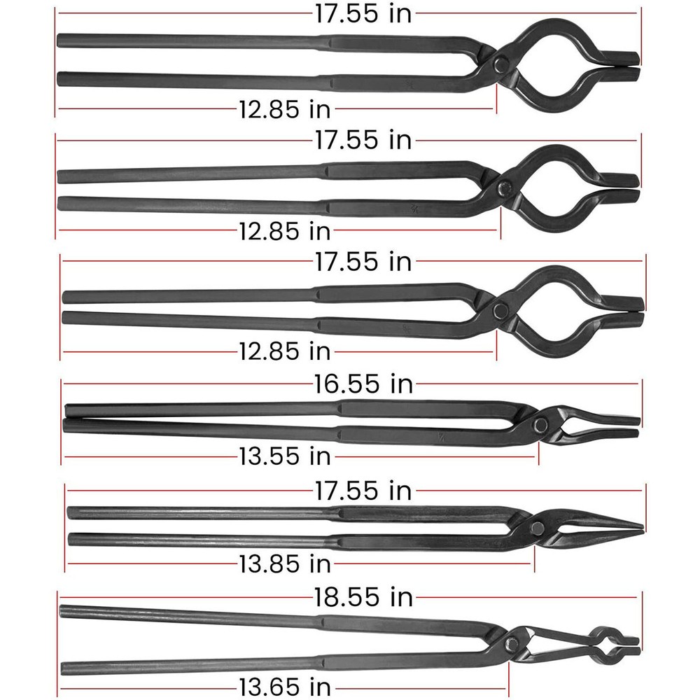 6Pcs Beginner Knife Making Blacksmith Tong Set V-Bit Blade Scroll Pick Up Hammer