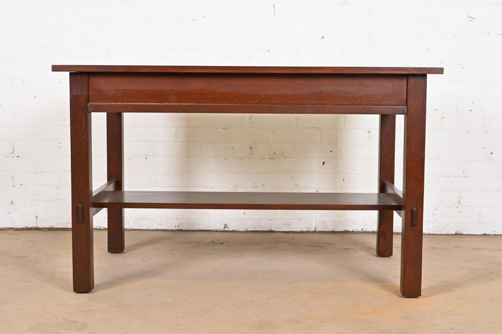 Antique Stickley Mission Oak Writing Desk or Library Table, Circa 1900
