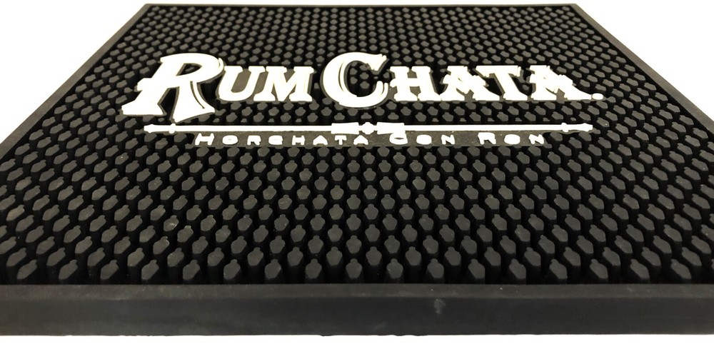 RUM CHATA Rubber Bar Mat 12 Inch Square Spill Catch Textured Mat, Black