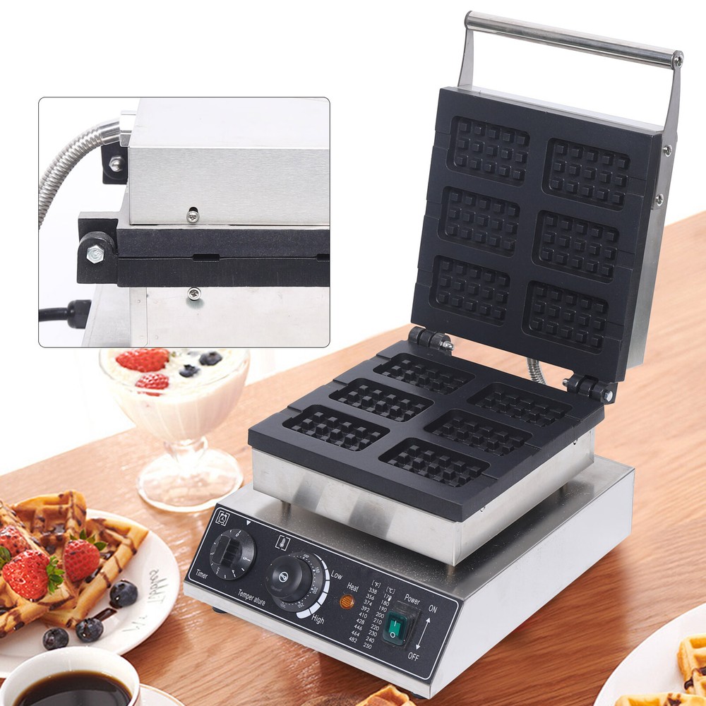 Commercial Nonstick Waffle Maker 6Pcs Rectangle Waffle Baker Machine 110V 1500W