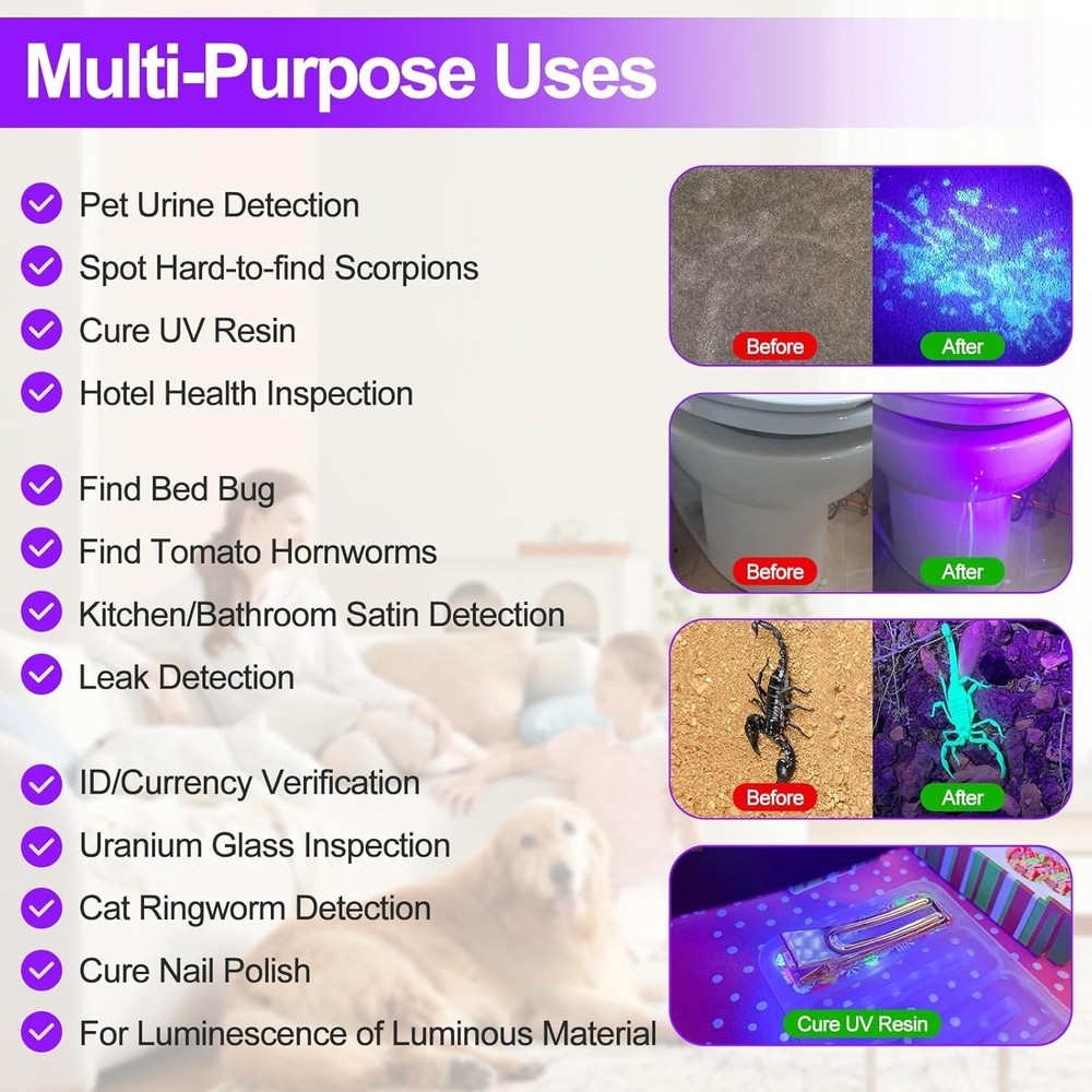 UV Blacklight Flashlight for Detecting Pet Urine & Stains