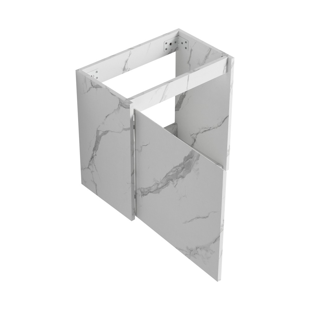 Wall-mounted bathroom vanity with ceramic sink and single door