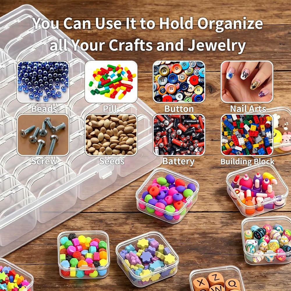 Bead Organizer Box, 61Pcs Clear Plastic Storage Containers Set, Large Capacity S