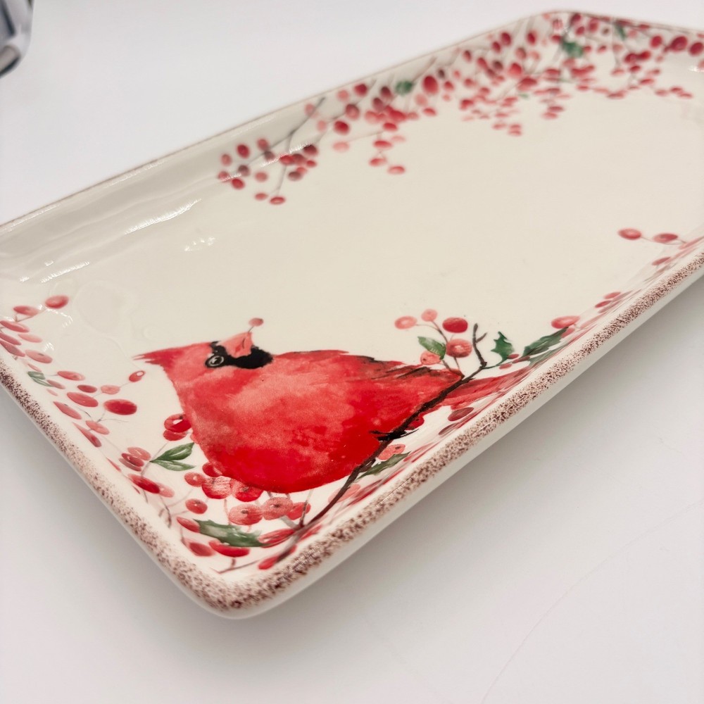 Potters Studio Cardinal Berry Holiday Serving Platter Dinner Plates Christmas