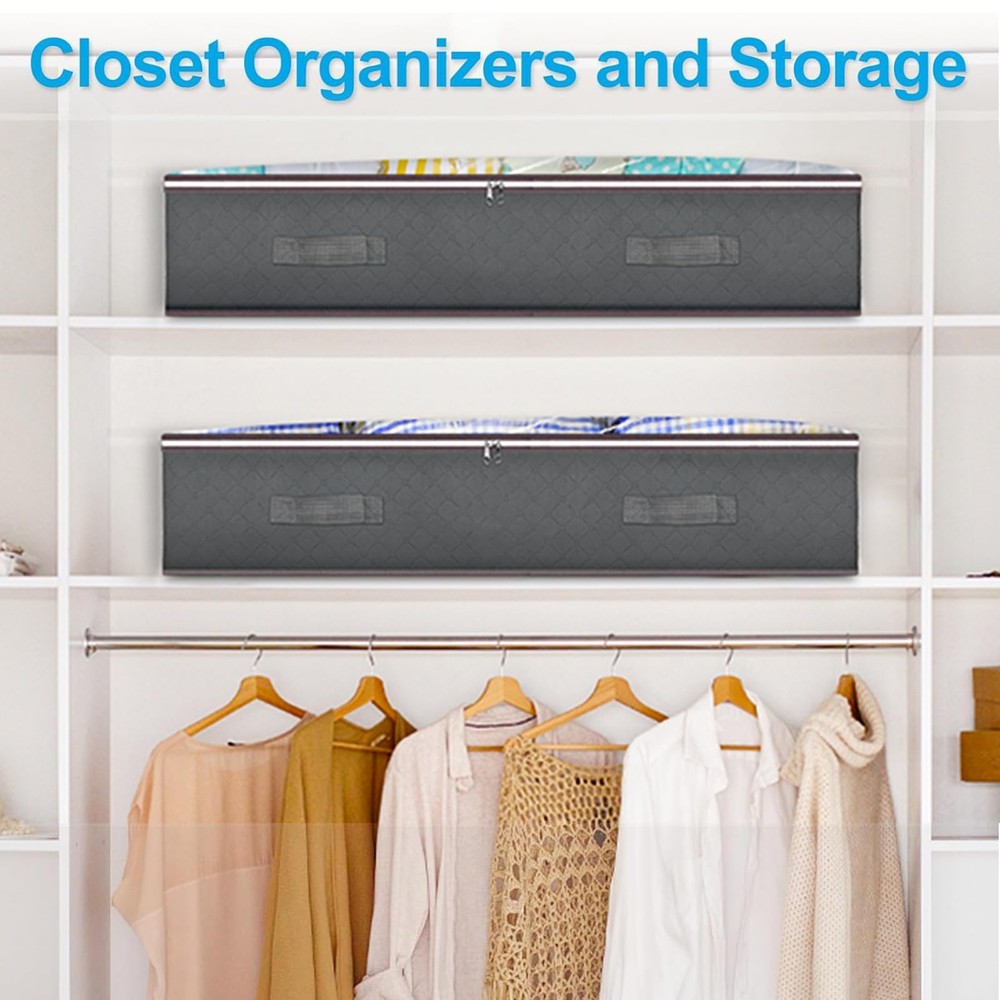 60L Under Bed Storage Containers, Storage Bins with Clear Lids, Foldable Clos...