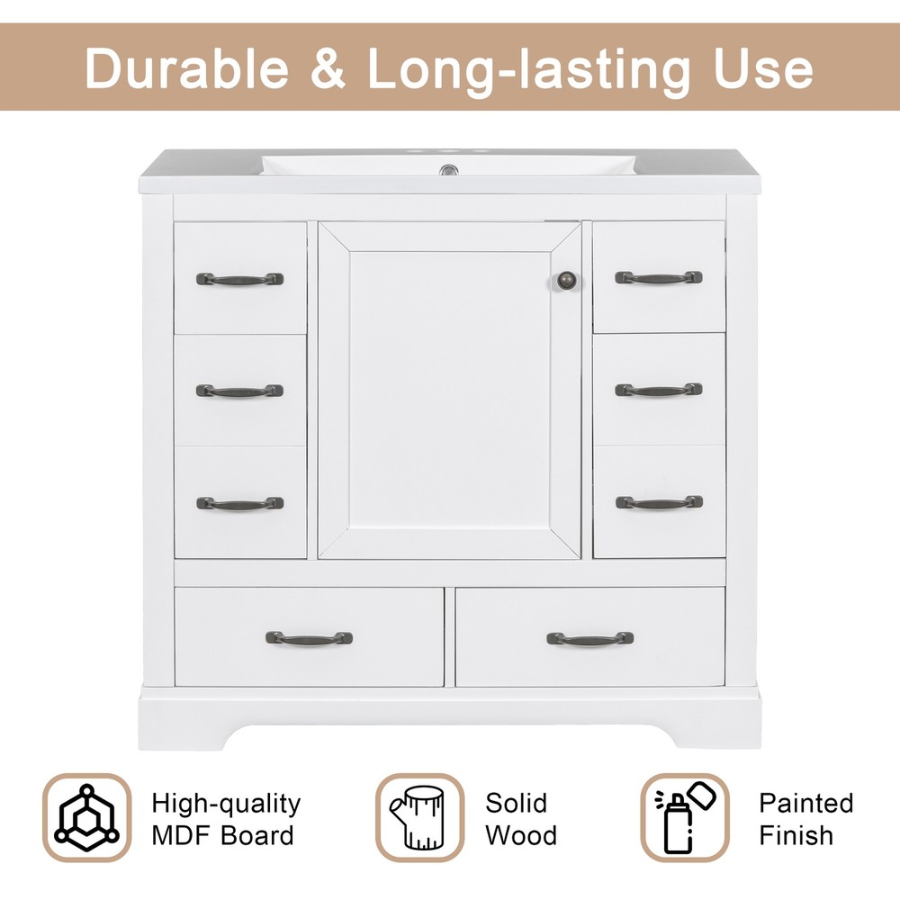 36" Bathroom Vanity with Sink Combo, Six Drawers, Multi-Functional Drawer Divi