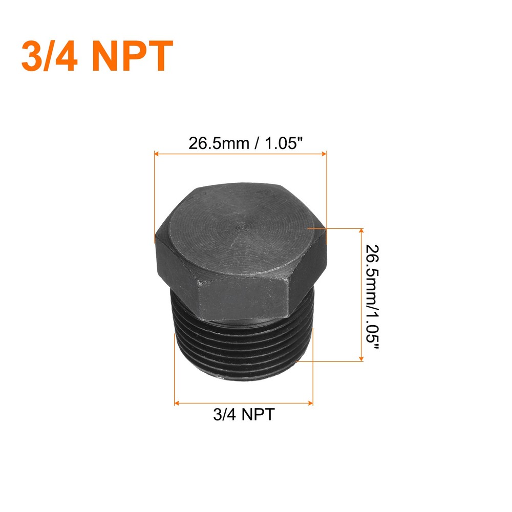 3/4 PT Male Outer Head Hex Thread Socket Pipe Plug Fitting, 5Pcs, Black