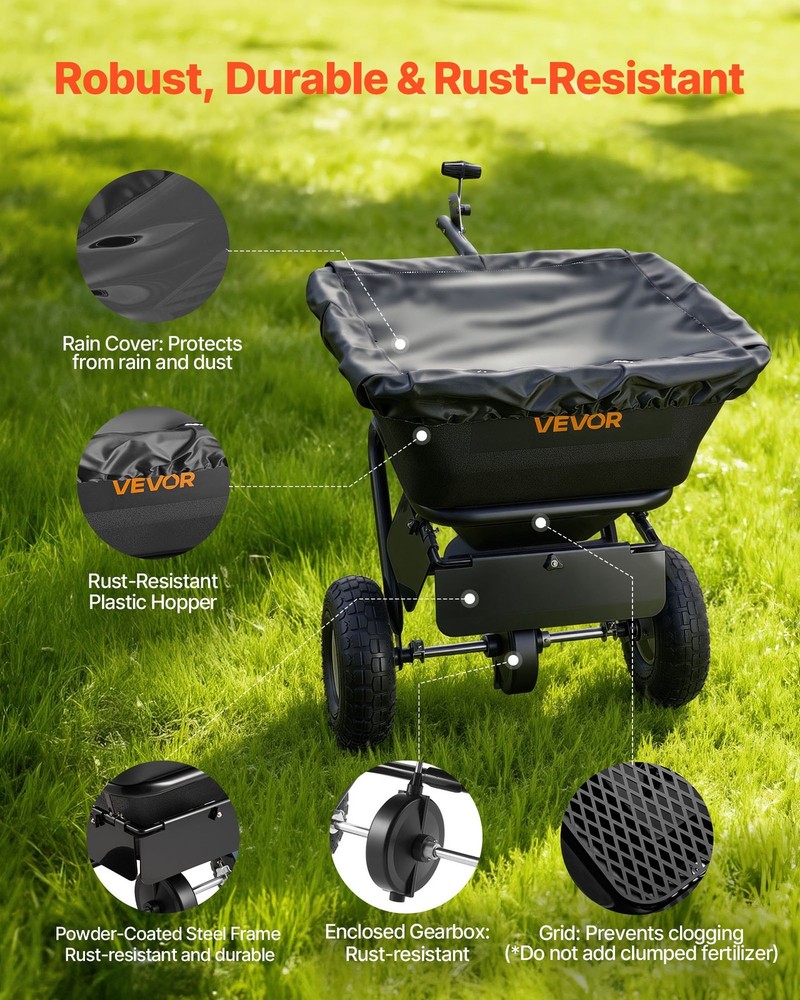 HOT/ Tow-Behind Spreader,9.8 ft Spreading Width,Broadcast Spreader w/10" All-Te