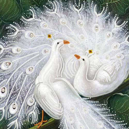 Bead embroidery kit needlepoint DIY Beadwork stitching Two white peacock Beading