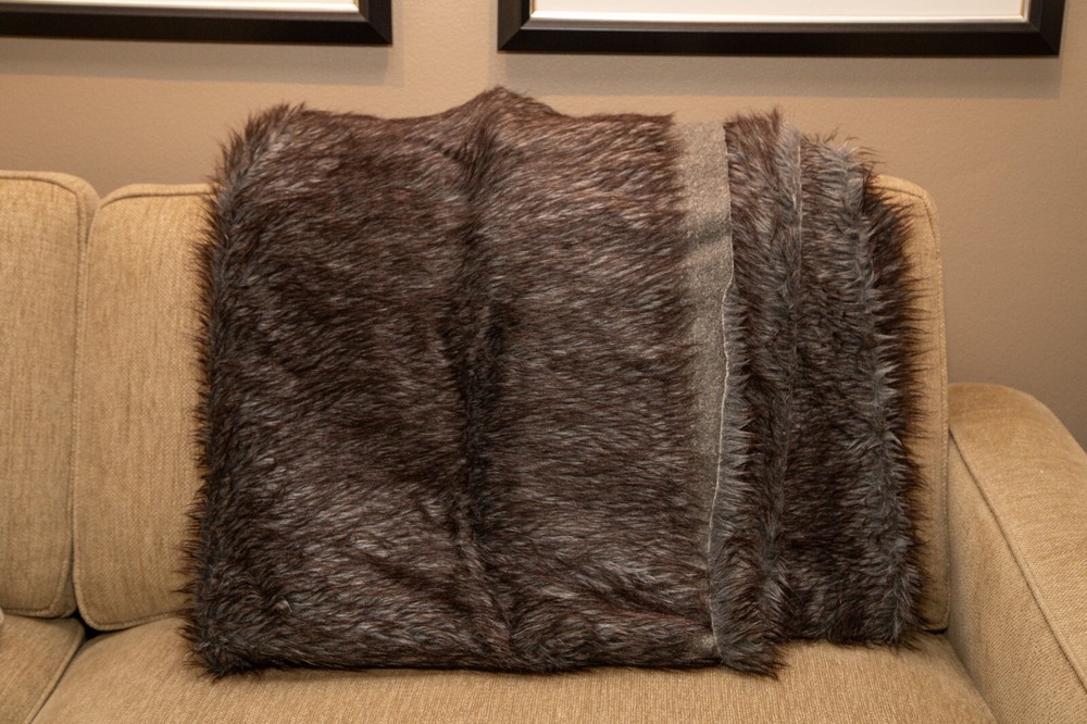 Fox Fur Pelt Bed Runner- Queen/King size Deep Chocolate/ Silver Coloring