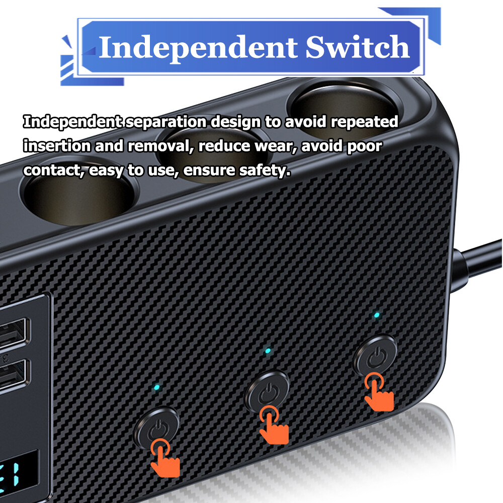 3Way Car Cigarette Lighter Socket USB C Plug Fast Charger Power Adapter Splitter