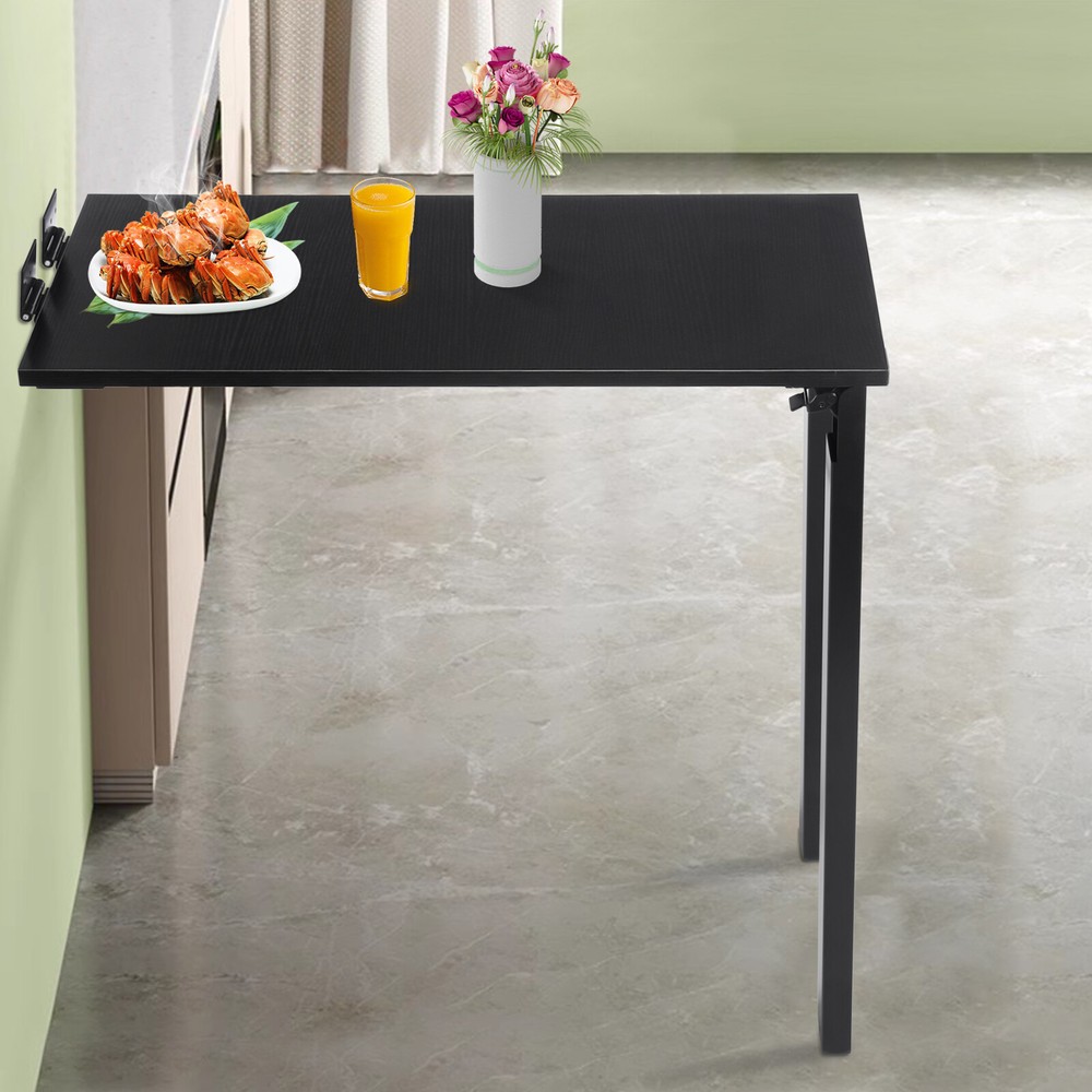 Black Folding Dining Table L-Shape Wall Mounted Floating Folding Table 132.28lbs