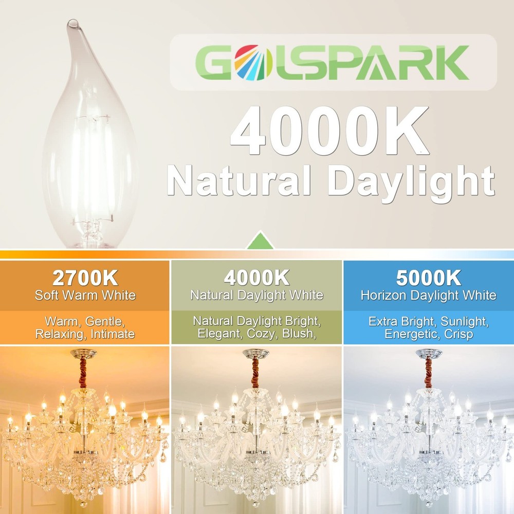 GOLSPARK E12 Candelabra LED Bulb Dimmable, 60W Equivalent 4000K Daylight Type...