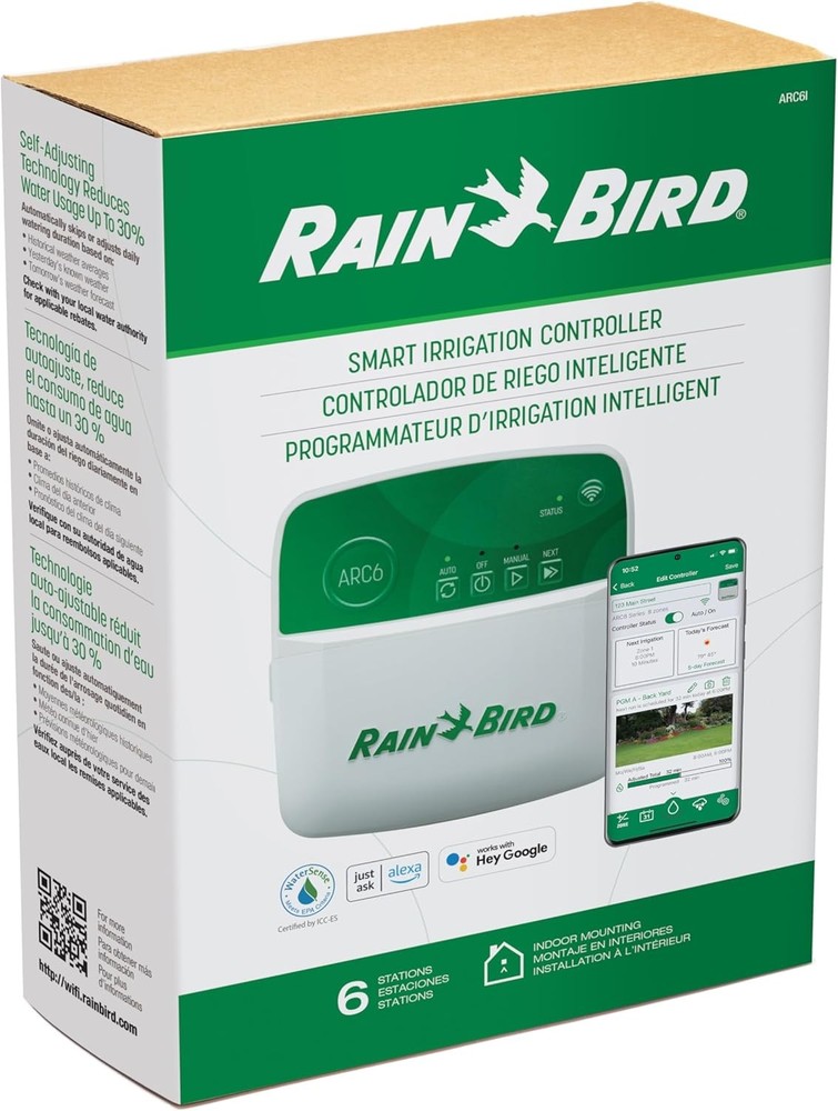 Rain Bird ARC6 App-Based Indoor Smart Irrigation WiFi Timer/Controller, 6-Zon