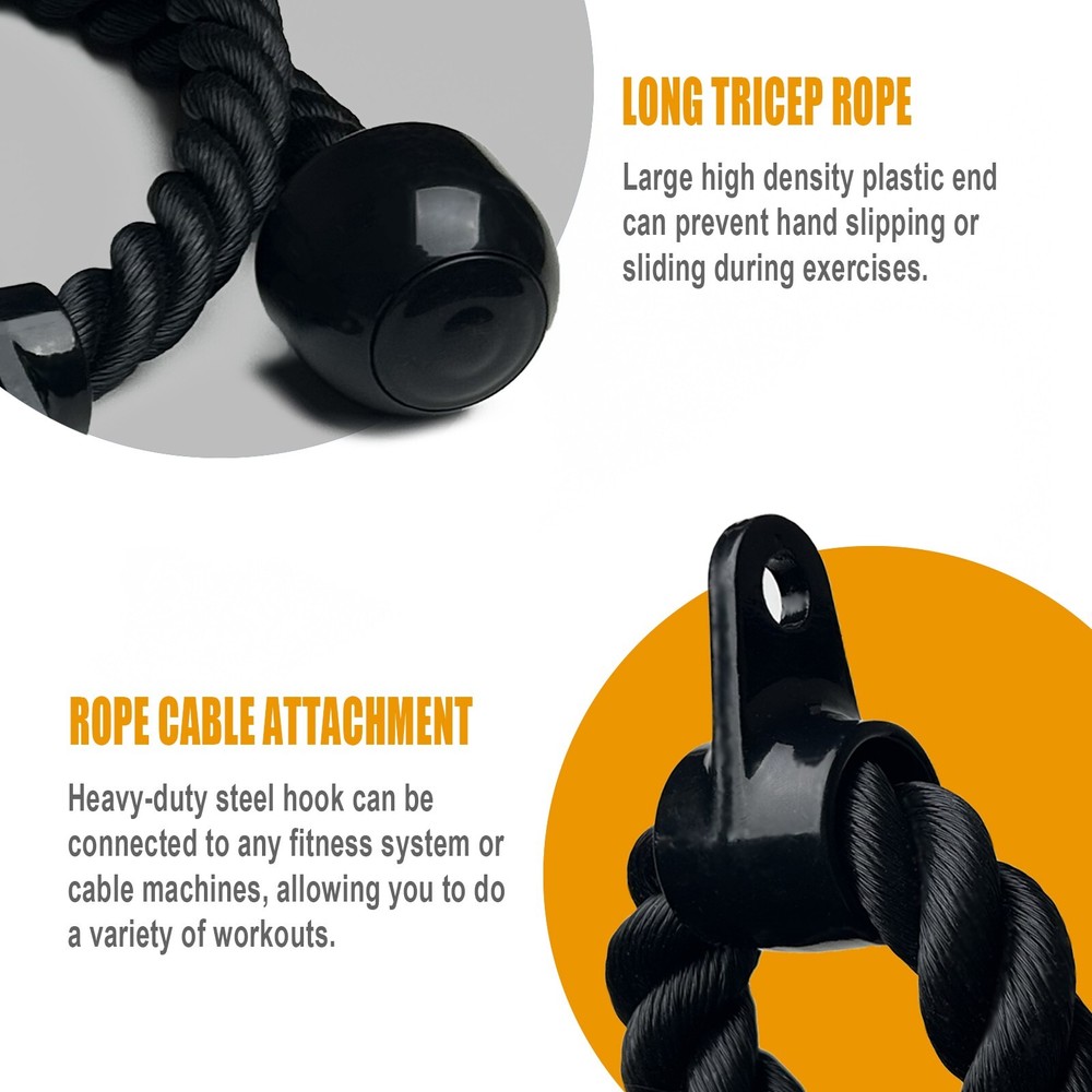 160cm Long Tricep Rope Pull Down Attachment Machine for Home Gym Pulley System