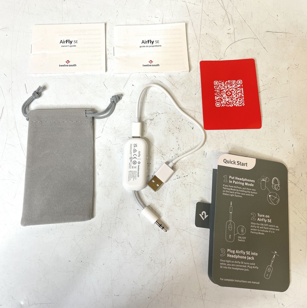 Twelve South AirFly Wireless Bluetooth Transmitter with Gray Pouch, White