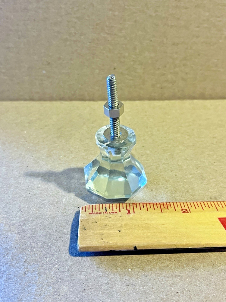 Vintage Glass Drawer Pull, 8 side, Clear Glass, Flat End